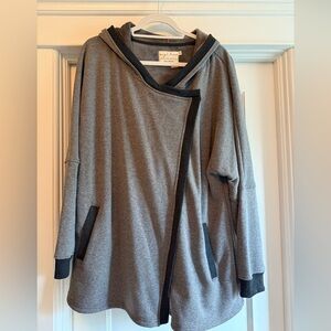 evy's tree Gray Hooded Asymmetrical Sweatshirt with Black Trim